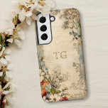 Vintage Grunge Artisan Monogramme Botanique<br><div class="desc">Artistic vintage style écarlate,  fleurs blanches et bleues poussiéreuses avec sauge et feuillage brun sur parchemin artisan en détresse avec champ de texte optionnel pour votre nom ou monogramme.</div>