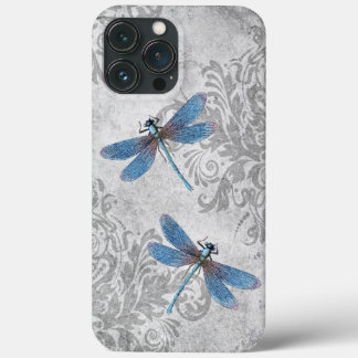 Vintage Grunge Damask Dragonflies iPhone 13 Pro Max Hoesje