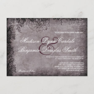 Vintage Grunge Floral Frame Wedding Invitations