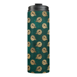 Vintage Grunge Turkoois en Gouden Pauw Thermosbeker