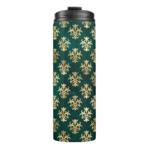Vintage Grunge Turquoise en Gouden Damast Thermosbeker