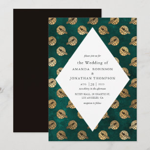 Vintage Grunge Turquoise en Gouden Pauw Trouwen Kaart