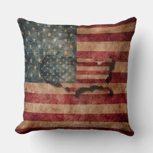 Vintage Grunge USA Vlag en Landkaart met Sterren e Kussen