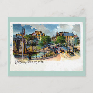 Vintage Gruss aus Bremerhaven Geestebrücke litho Briefkaart