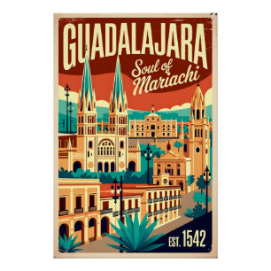 Vintage Guadalajara Mexico Ziel van Mariachi Retro Perfect Poster