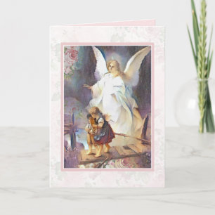 Vintage Guardian Angel Kinderen Roze rozen  Kaart