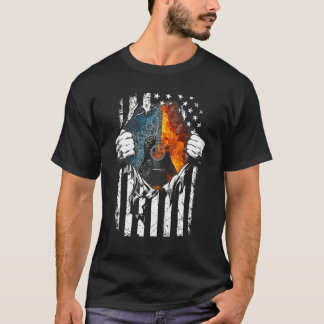 Vintage Guitar - American US Flag -Country Music T-shirt