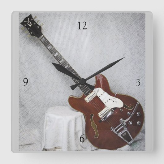 Vintage Guitar Wall Clock Vierkante Klok (Voorkant)