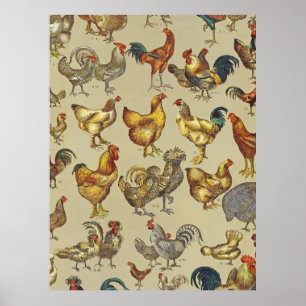 Vintage Haan Kip Patroon: Boerderij Kunst Poster