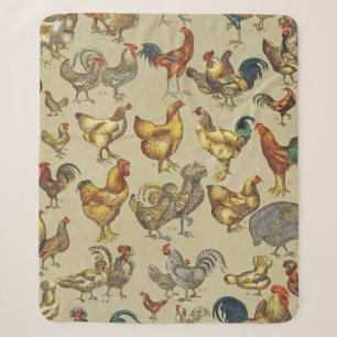 Vintage Haan Kippenpatroon: Boerderij Kunst Sherpa Deken