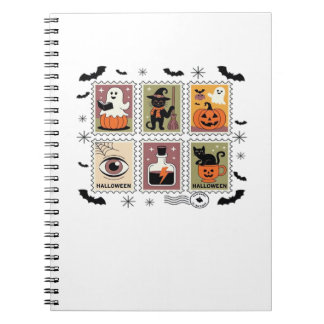 Vintage Halloween Cat Postage Stamp Collection T-s Notitieboek