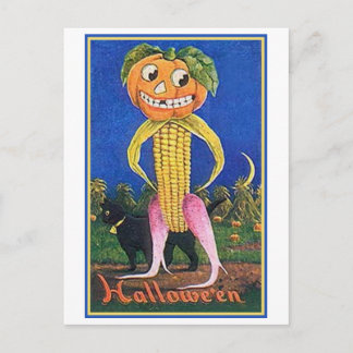 Vintage Halloween Corn Pumpkin Head Briefkaart