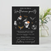 Vintage Halloween crâne de fête invitation noire (Debout devant)