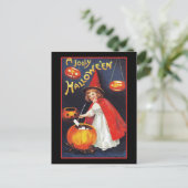 Vintage Halloween Cute Witch Pumpkin Briefkaart (Staand voorkant)