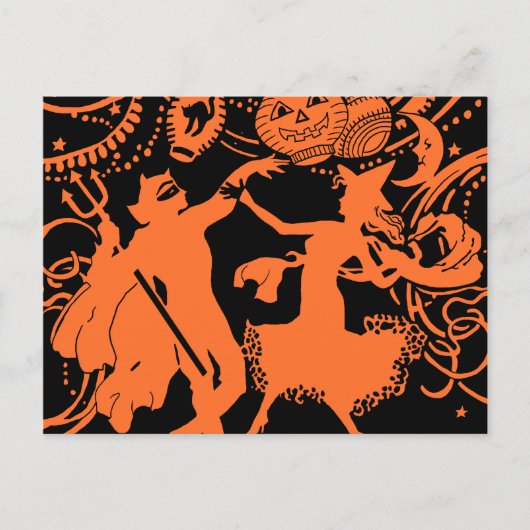 Vintage Halloween Devil Witch Dance Briefkaart (Voorkant)