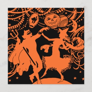 Vintage Halloween Devil Witch Dance Kaart