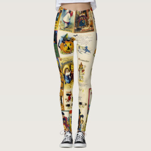 Vintage Halloween Ephemera Leggings