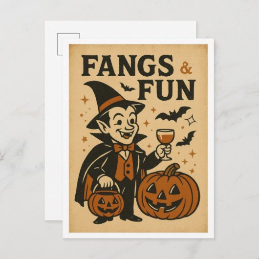Vintage Halloween Fangs and Fun Briefkaart (Voorkant / Achterkant)