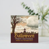 Vintage Halloween Graveyard Full Moon Uitnodiging (Staand voorkant)