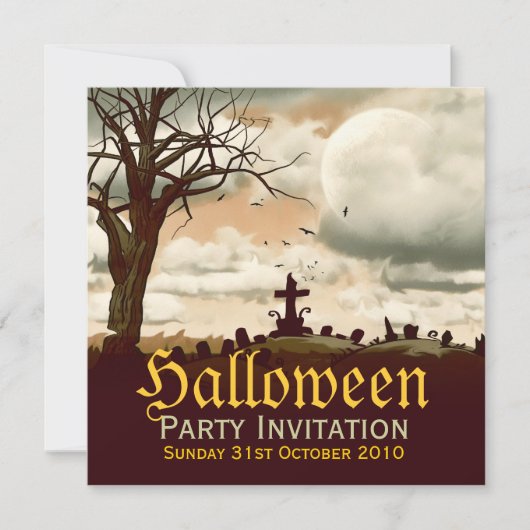 Vintage Halloween Graveyard Full Moon Uitnodiging (Voorkant)