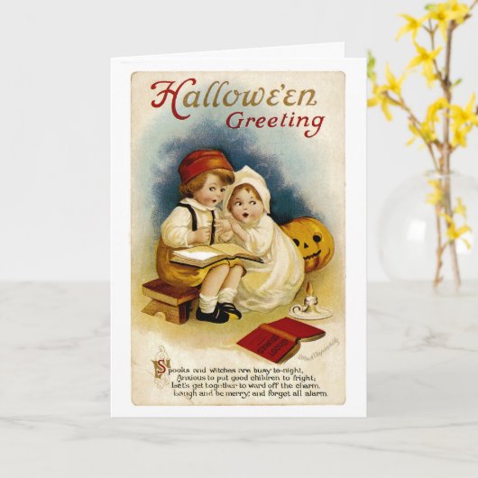 Vintage Halloween Greeting Kaart (Gele Bloem)