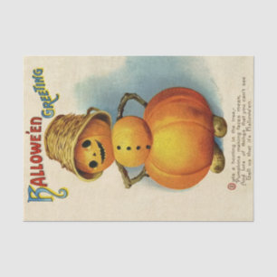 Vintage Halloween Greeting Pumpkin met pet van man Tissuepapier