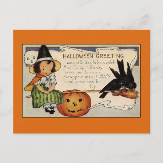 Vintage Halloween Greetings Cute Witch Briefkaart (Voorkant)