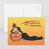 Vintage Halloween-groetings-heks-pomkin Briefkaart (Voorkant / Achterkant)