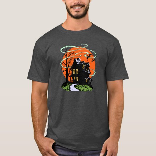 Vintage Halloween Haunted House T-shirt (Voorkant)
