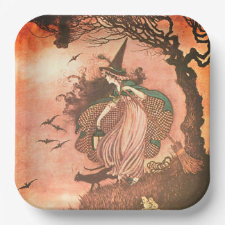 Vintage Halloween-heks- en zwart-witpapier Bord