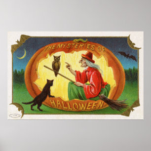 Vintage Halloween heks poster kattendecor
