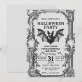 Vintage Halloween Invitation with Skeletons & Bat (Devant / Derrière)