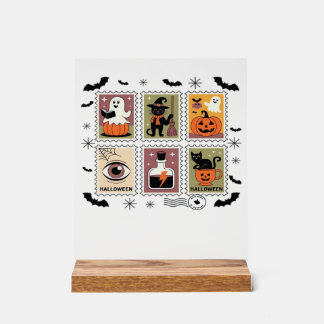 Vintage Halloween Kat Postzegel Collectie T-shirt Acryl Bord