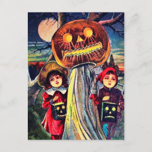 Vintage Halloween kinder en pompoenbriefkaart Feestdagenkaart
