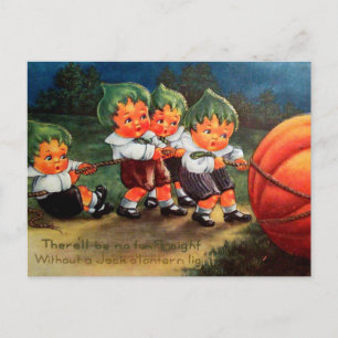 Vintage Halloween kinder en pompoenbriefkaart Feestdagenkaart