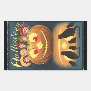 Vintage Halloween Kinderen die zich achter pompoen Rechthoekige Sticker