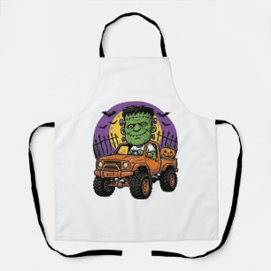 Vintage Halloween Monster Truck Pumpkin Shirt_1 Schort