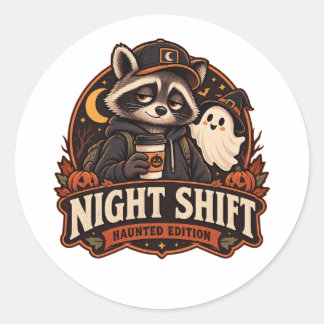 Vintage Halloween Nachtploeg Wasbeer Geheime Edit Ronde Sticker