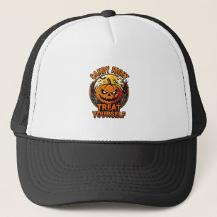 Vintage Halloween Pompoen Verwennende T-shirt_1 Trucker Pet