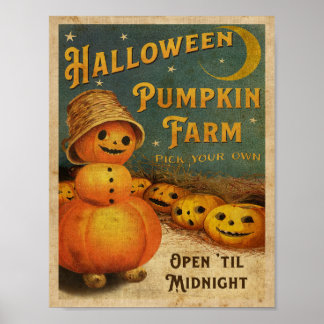 Vintage Halloween Pumpkin-Boerderij Poster afdrukk