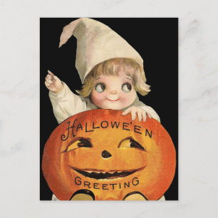 Vintage Halloween Pumpkin en kind briefkaart
