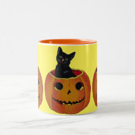 Vintage Halloween Pumpkin Kat Tweekleurige Koffiemok