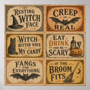 Vintage Halloween Quote Cards Typografie Poster