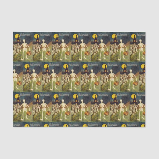 Vintage Halloween skeletspuitzakweefsel Tissuepapier (Voorkant)