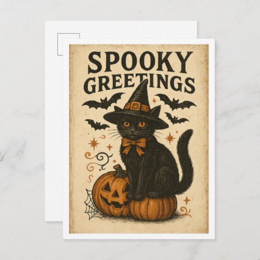 Vintage Halloween Spooky Greetings Briefkaart (Voorkant / Achterkant)