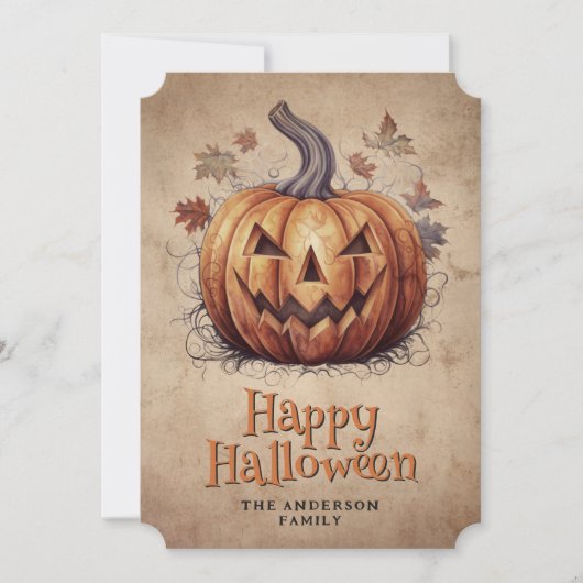 Vintage Halloween Spooky Pumpkin Feestdagenkaart (Voorkant)