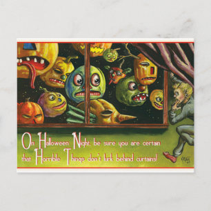 Vintage Halloween spooky Pumpkins briefkaart