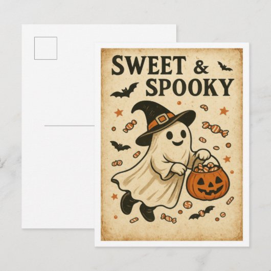 Vintage Halloween Sweet & Spooky Briefkaart (Voorkant / Achterkant)