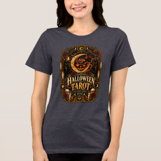 Vintage Halloween Tarot Mystieke Maan & Zwarte Kat Tri-Blend Shirt