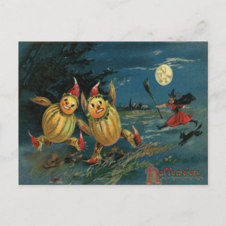 Vintage Halloween Veggie Mensen op de vlucht Briefkaart